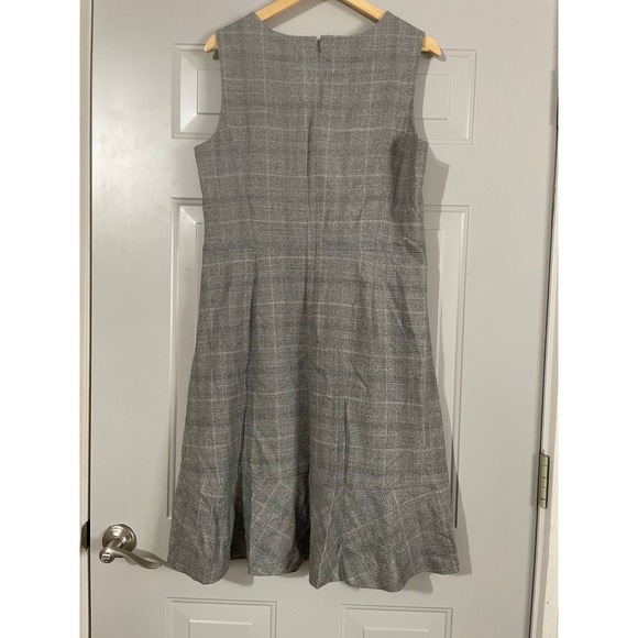 Talbots Plaid Sheath Dress Womens 16 Grey Excellent Italian Wool Blend Flounce - Picture 5 of 6